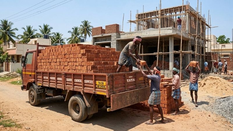 CivilBazaar bricks delivery to a construction site in Chennai